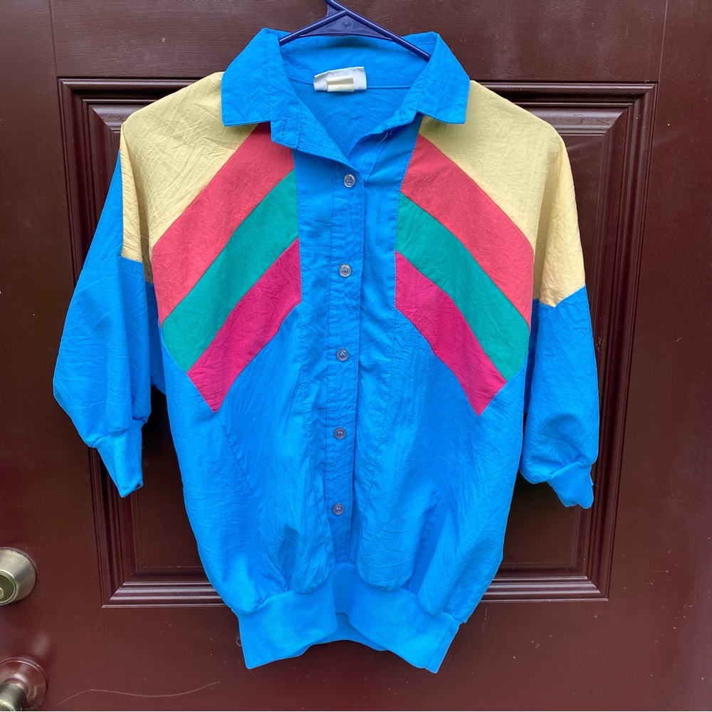 EUC Cortiva retro vintage 80s top shirt blue vtg 80’s short sleeve sporty